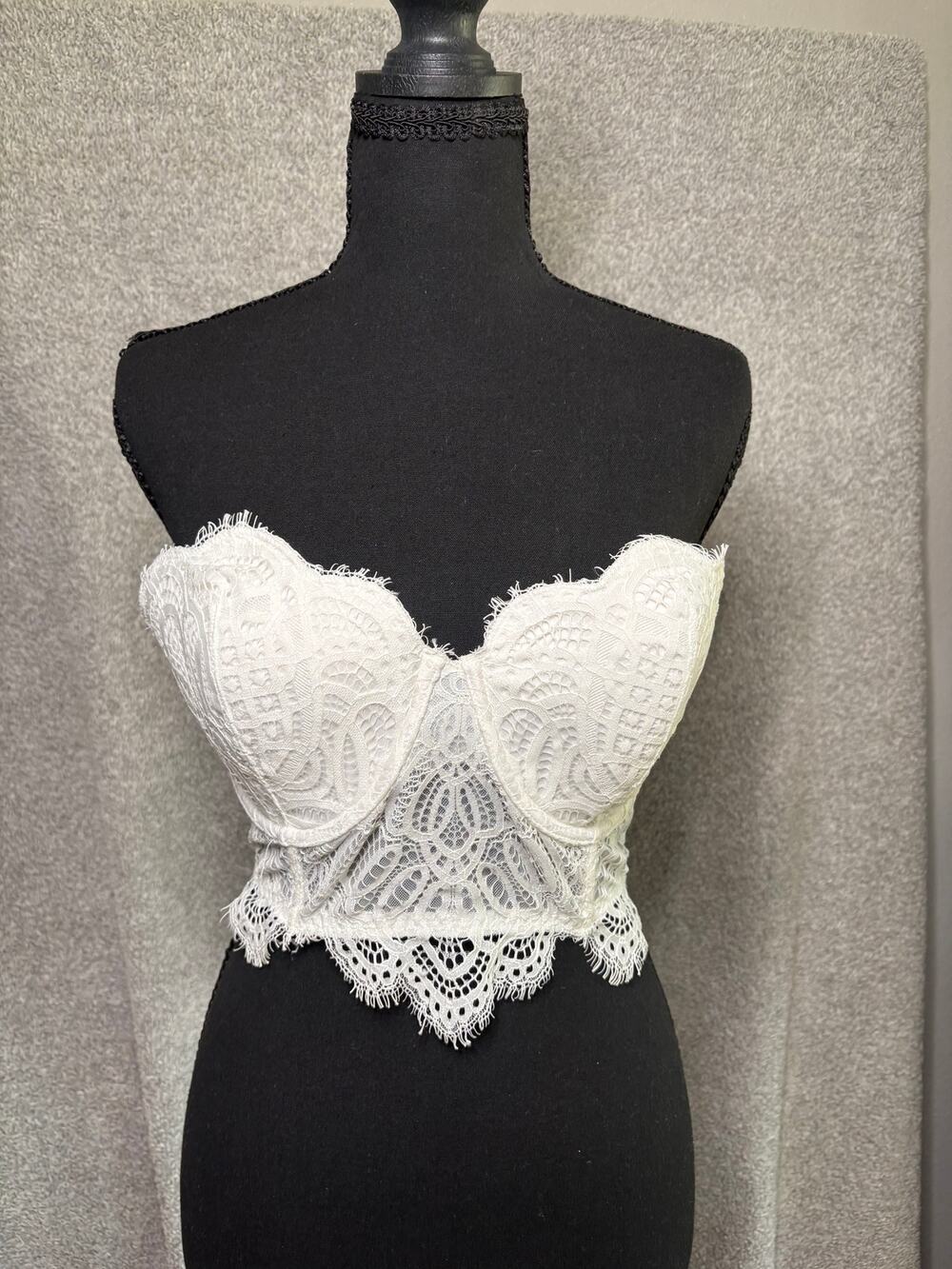 DOBREVA 34DD White Lace Longline Bustier Corset Bra Top